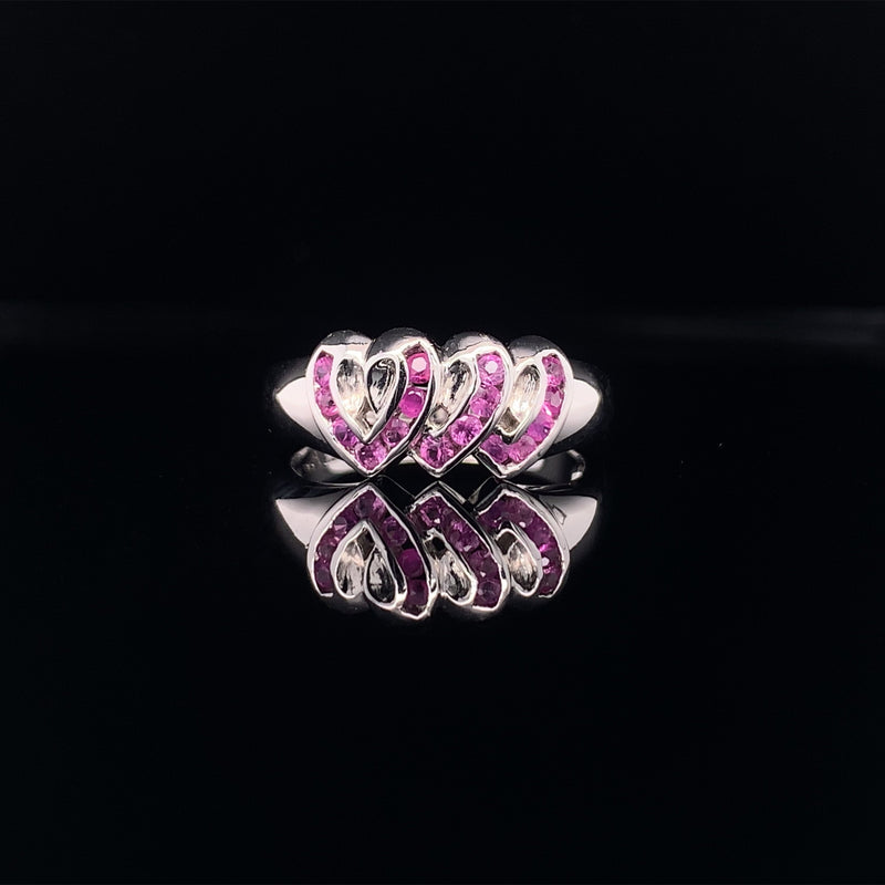 triple ruby hearts ring