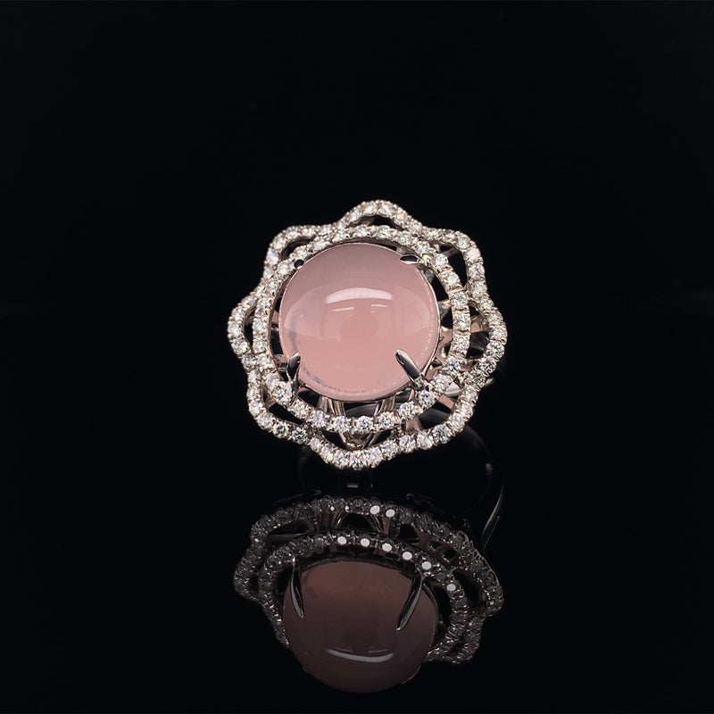 pink quartz diamond ring