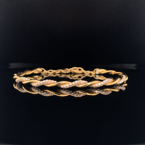 yellow gold diamond twist bangle
