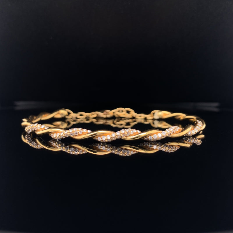 yellow gold diamond twist bangle