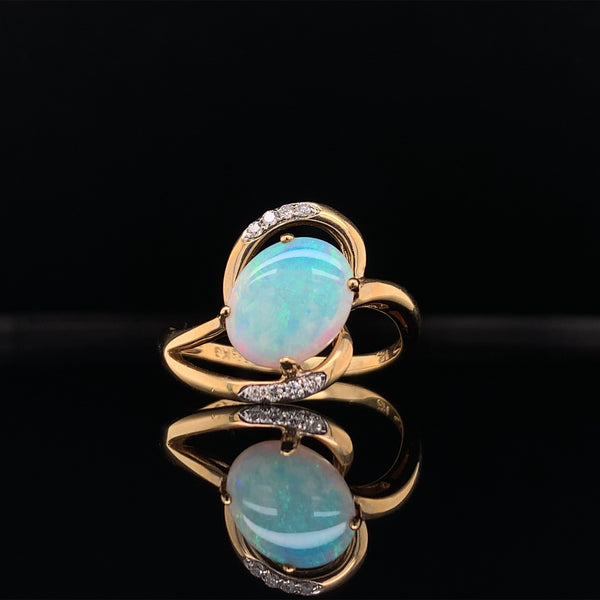 yellow gold opal diamond ring