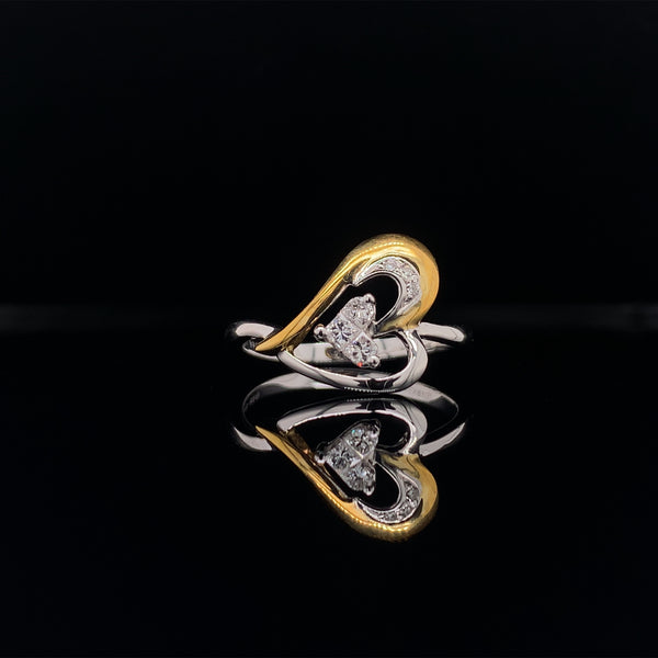 yellow and white gold dazzling heart diamond ring