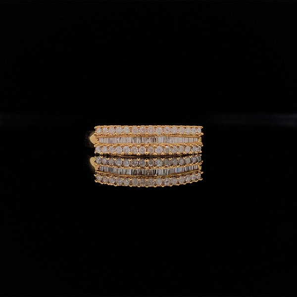 yellow gold triple lines diamond ring