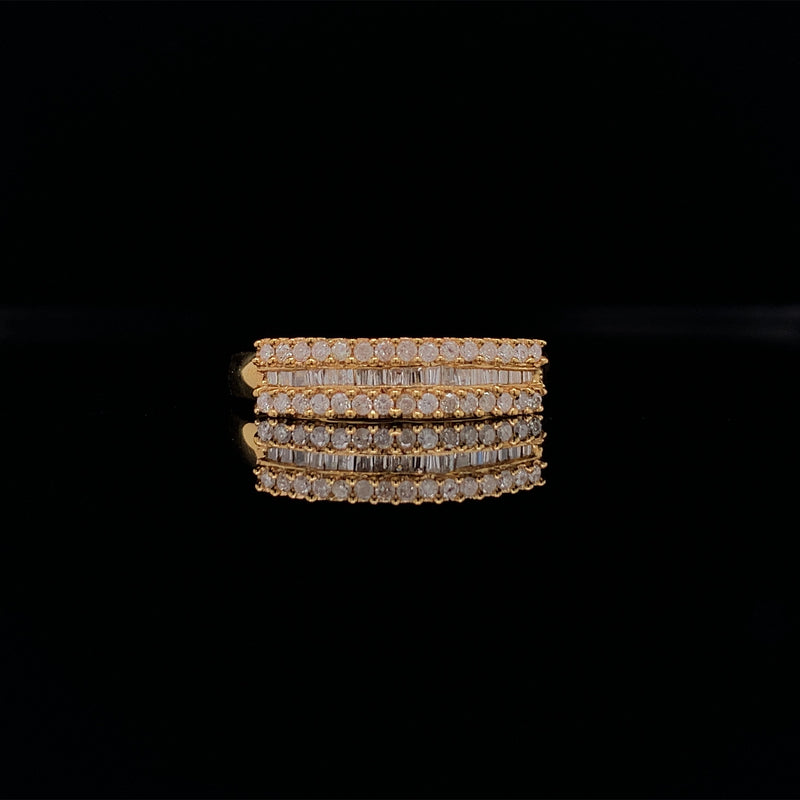 yellow gold triple lines diamond ring