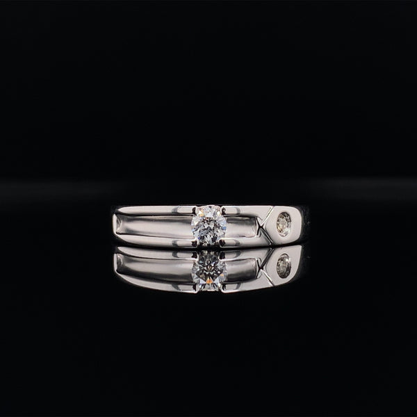 curved groove white gold wedding band