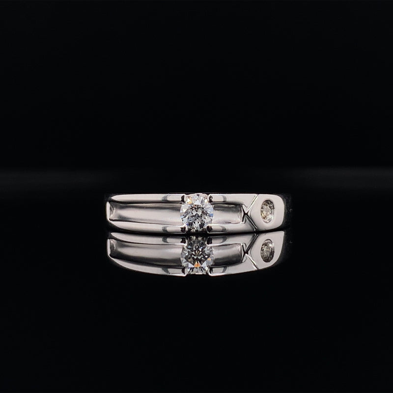 curved groove white gold wedding band