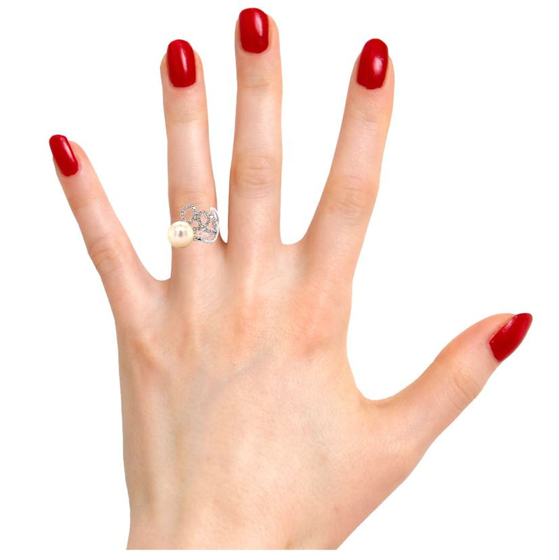 Diamond Twist Pearl Ring