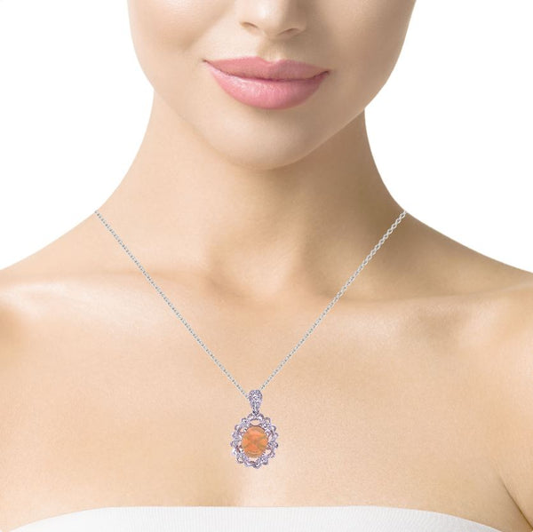 Geometric Diamond And Opal Pendant