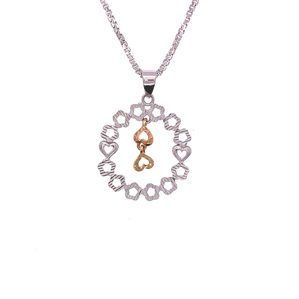 Two Tone Circle Hearts Pendant