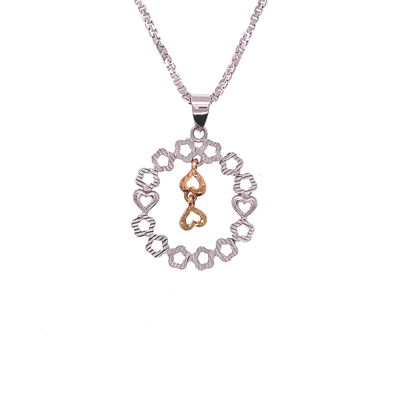 Two Tone Circle Hearts Pendant