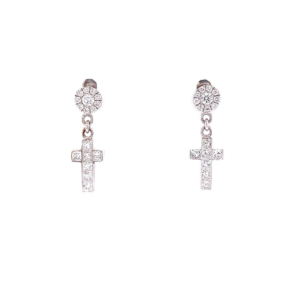 Dangling Diamond Cross Earrings