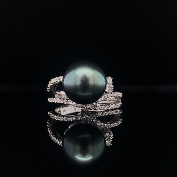 Double Shank Pearl Diamond Ring