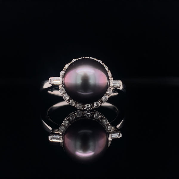 Tapered Diamond Pearl Ring