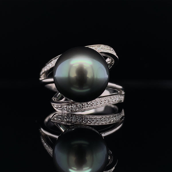 Diamond Pearl Ribbon Ring