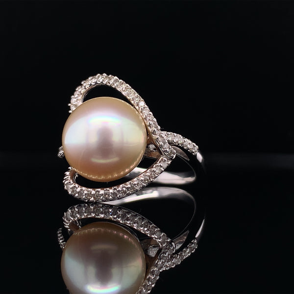 Diamond Split Pearl Ring