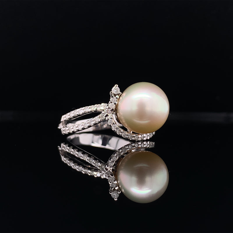 Diamond Embrace Pearl Ring
