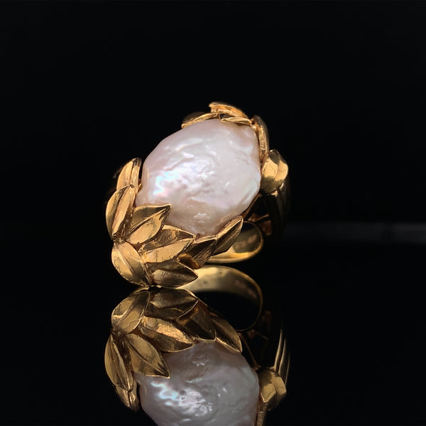Gold Leaf Pearl Ring