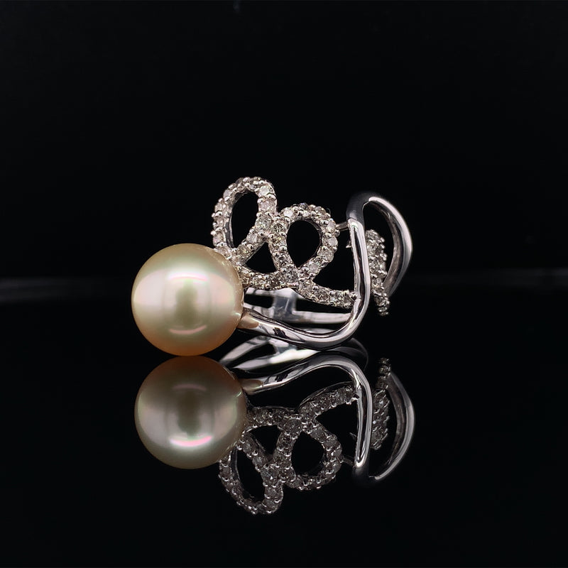 Diamond Twist Pearl Ring