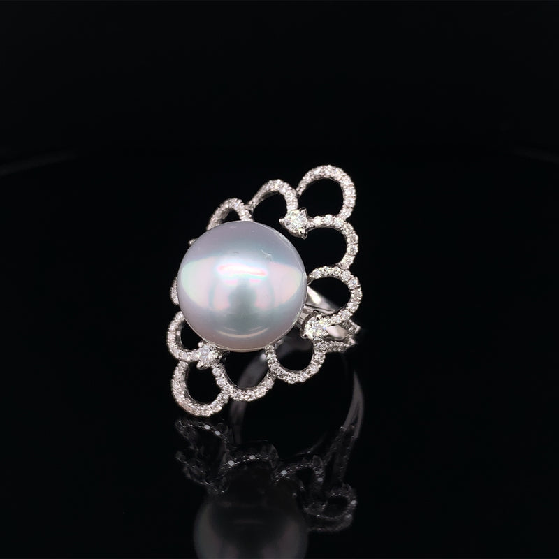 Diamond Blossom Pearl Ring