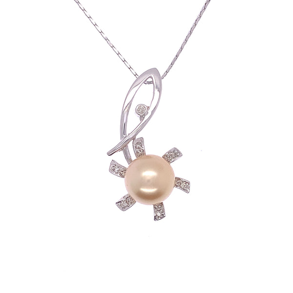 Diamond Sun Ray Pearl Pendant
