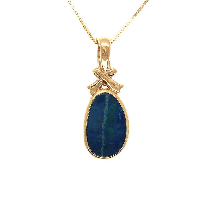 Yellow Gold Opal Bow Pendant