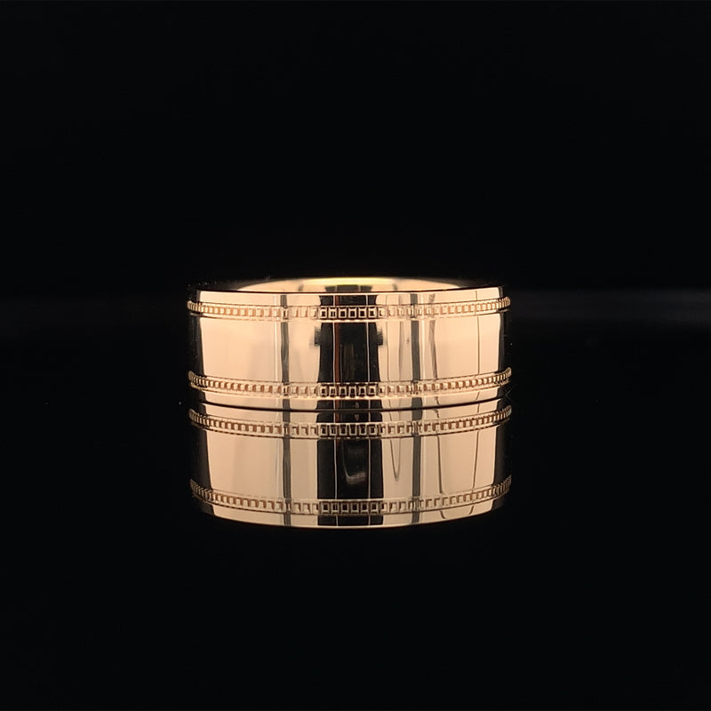 Twin Lines Etched Yellow gold Ring