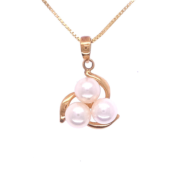 Yellow Gold Triple Pearl Pendant