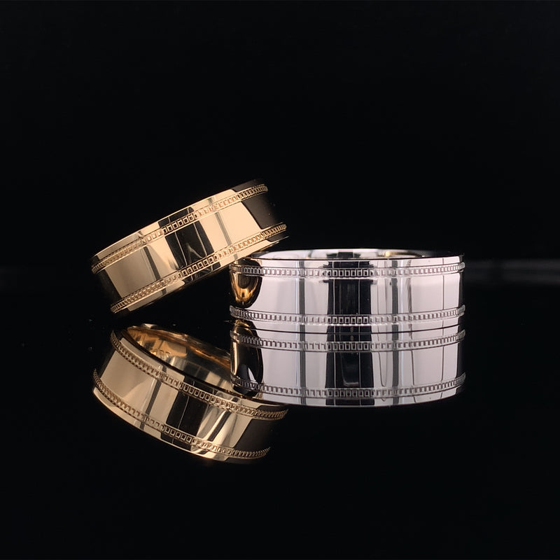 Twin Lines Etched Yellow gold Ring