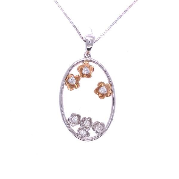 Two Tone Floral Hoop Diamond Pendant