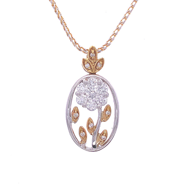 Two Tone Diamond Flower Pendant