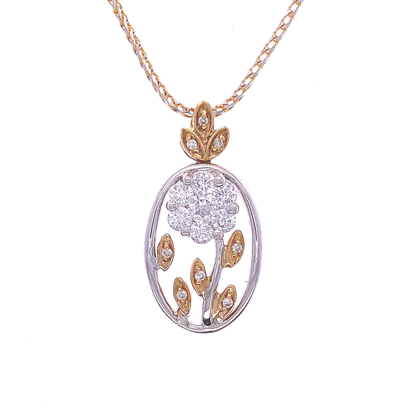 Two Tone Diamond Flower Pendant