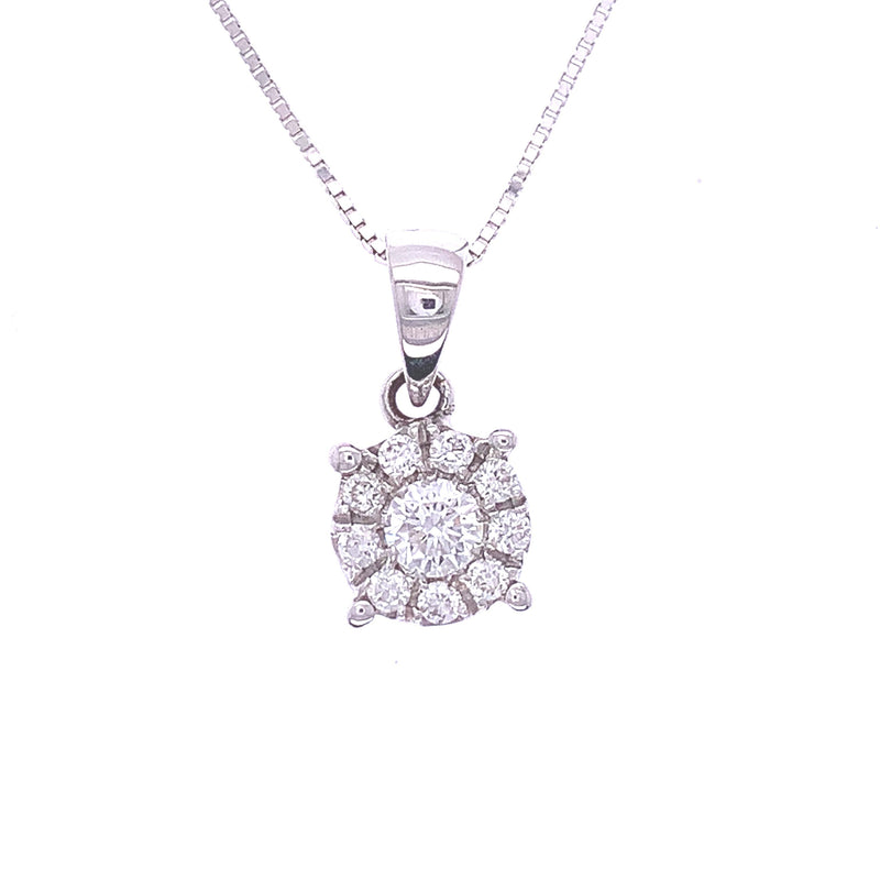 18k White Gold Diamond Halo Pendant