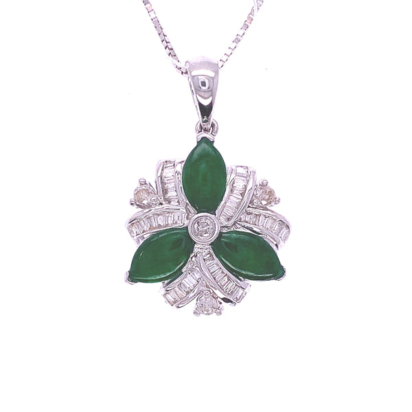 Tri Cluster Jade And Diamond Pendant