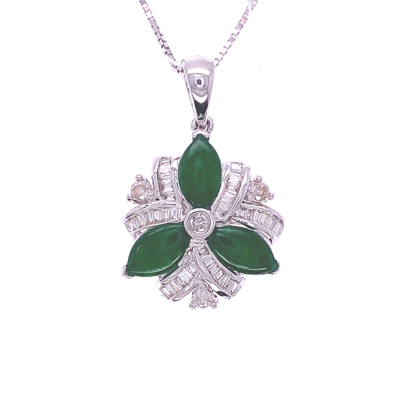 Tri Cluster Jade And Diamond Pendant