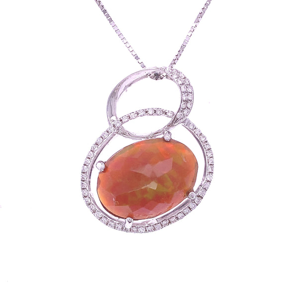 Double Circles Opal And Diamonds Pendant