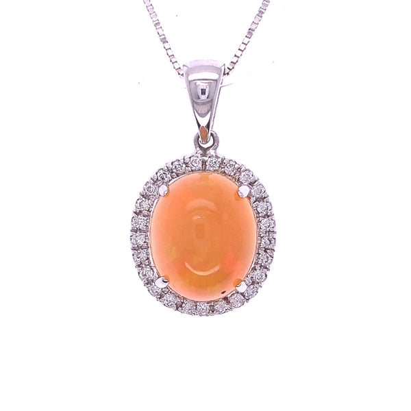 Opal Diamond Halo Pendant