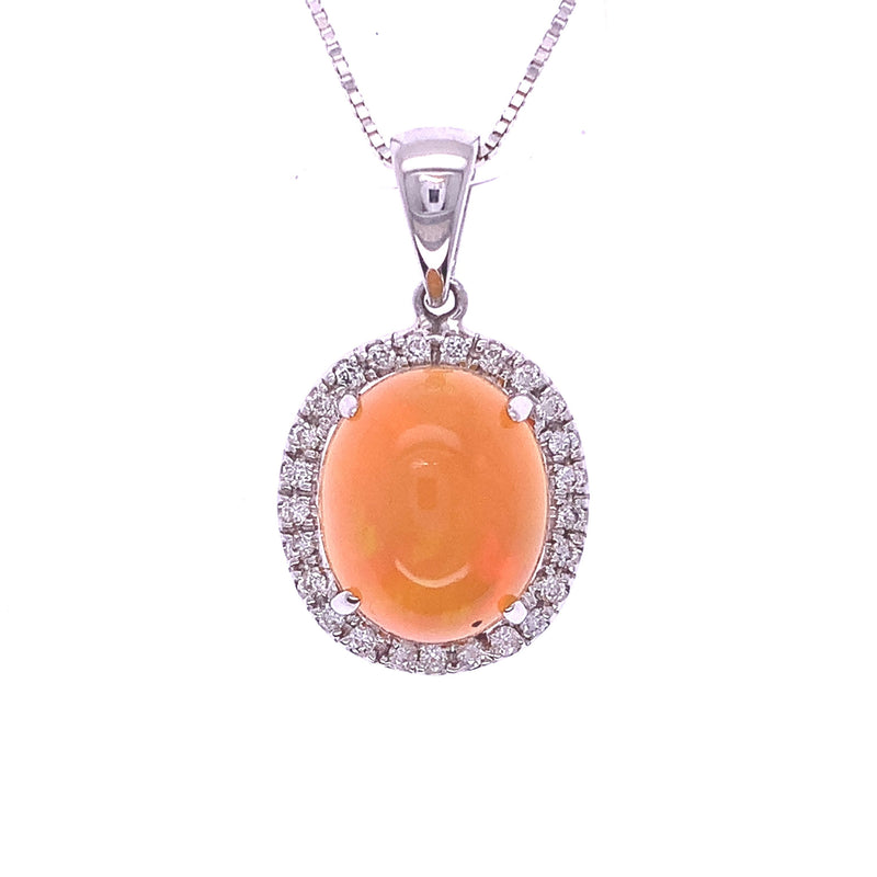 Opal Diamond Halo Pendant