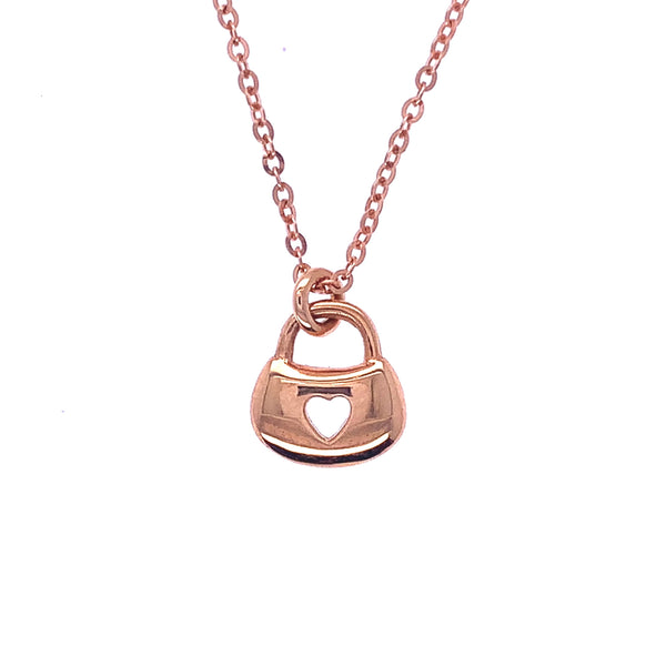 Rose Gold Lock Pendant And Necklace