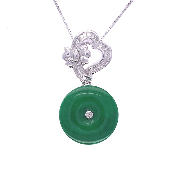 Diamond Heart And Jade Coin Pendant