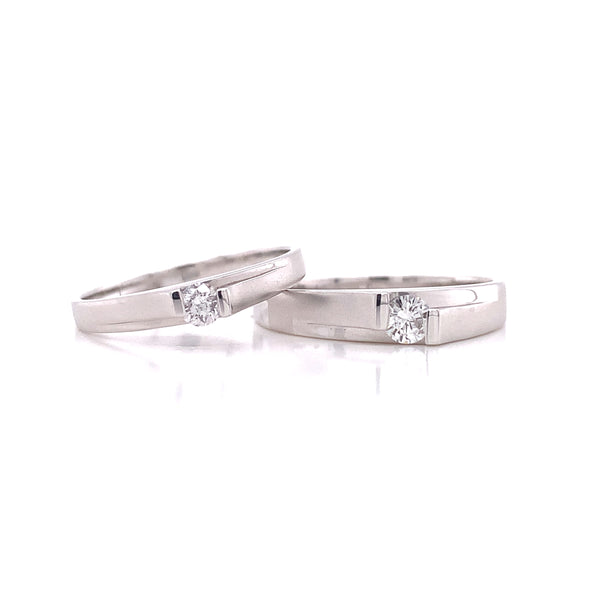 Polished Groove Diamond Wedding Set