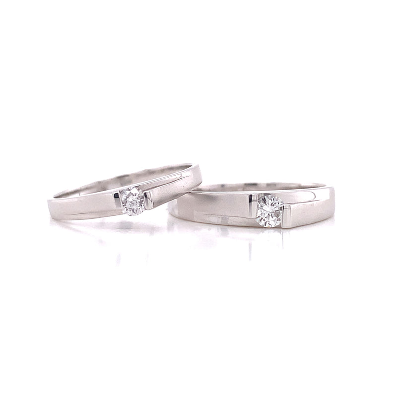Polished Groove Diamond Wedding Set