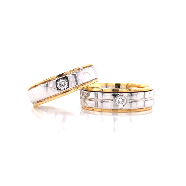 Two Tone Contrast Diamond Wedding Set