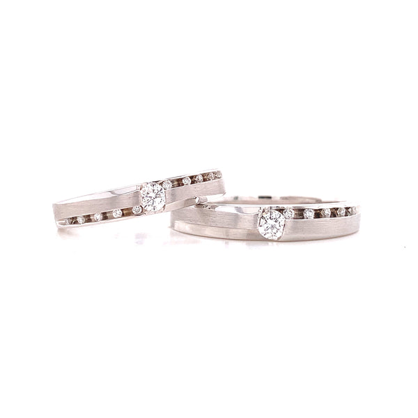 Satin And Polish Center Diamond Wedding Set