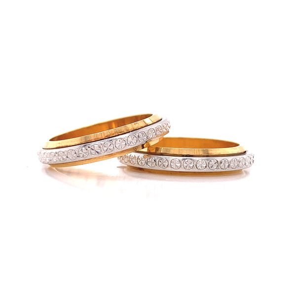 Two Tone Etched Circle Wedding Set