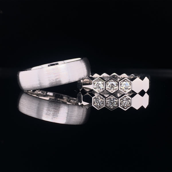 Geometric Diamond Wedding Set