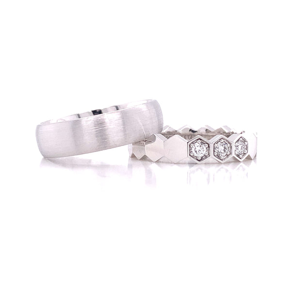Geometric Diamond Wedding Set