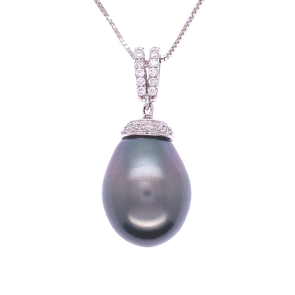 Twin Line Diamond Pearl Pendant