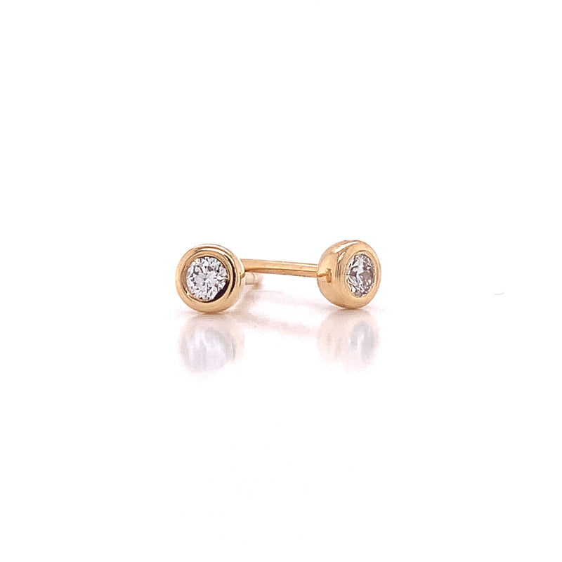 Yellow Gold Bezel Diamond Earring Studs Medium