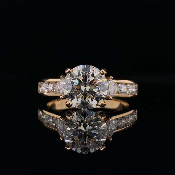 Yellow Gold Three Stone Channel Engagement Ring Setting