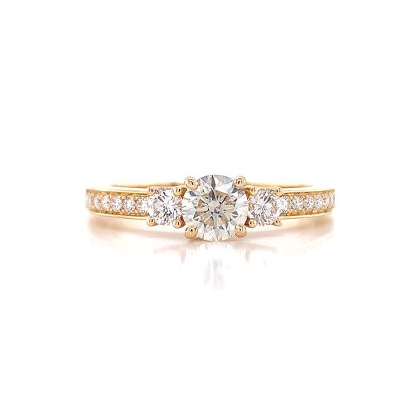 Yellow Gold Round Three Stone Engagement Ring